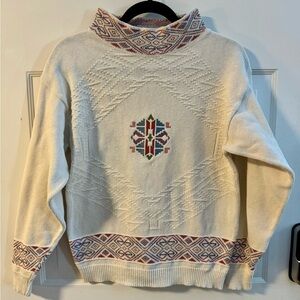 VTG Nordic Fisherman Hearts Fair Isle Sweater Cotton USA Grannycore Cottagecore